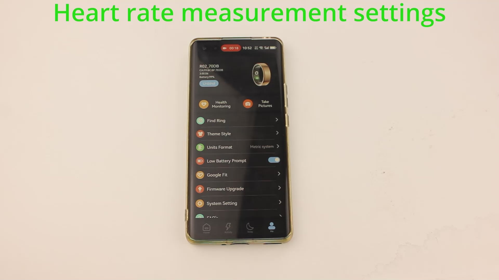 Load video: Heart rate measurement settings for the COLMI ring