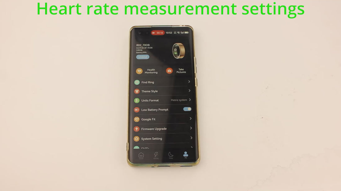 Heart rate measurement settings for the COLMI ring